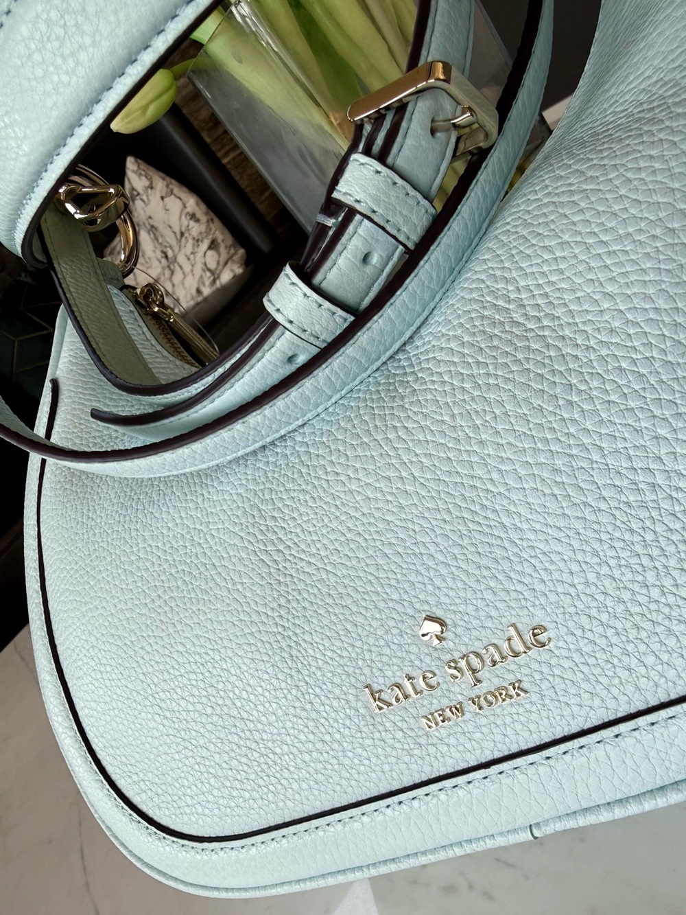 New Kate Spade Leila Pebbled Leather Shoulder/Crossbody Bag Crisp Sky - Picture 4 of 16